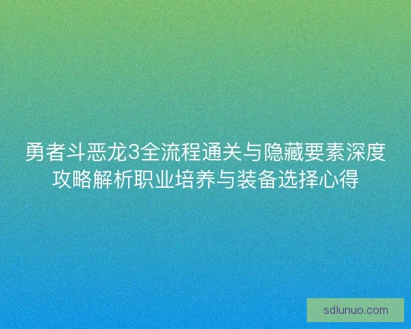 勇者斗恶龙3全流程通关与隐藏要素深度攻略解析职业培养与装备选择心得